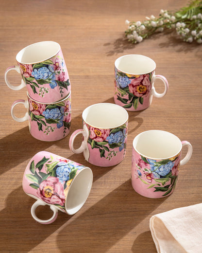 Blush Bloom Floral Mug - Set Of 6