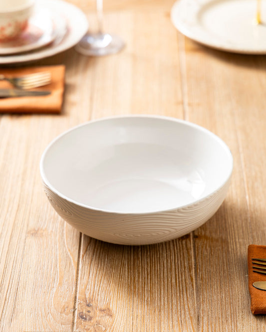 Woodgrain Pattern Serving Bowl - White