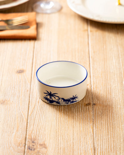 Palm Leaf Ceramic Bowl -Blue