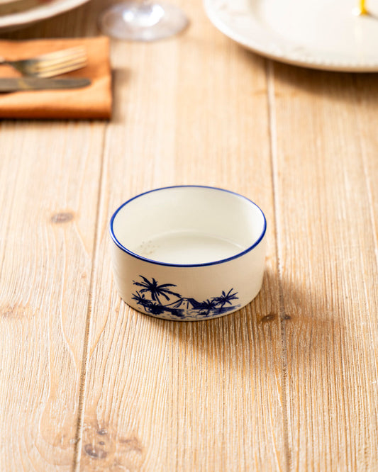 Palm Leaf Ceramic Bowl -Blue
