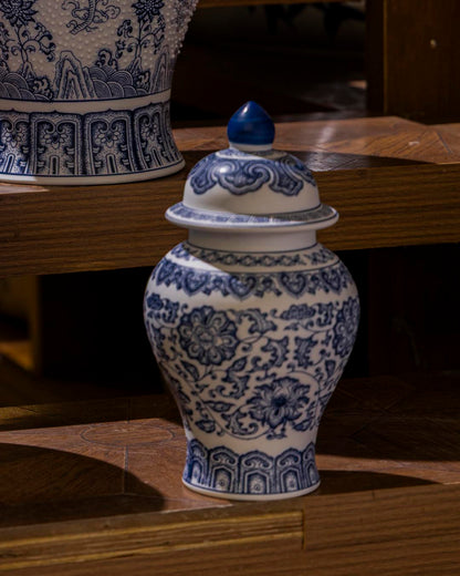 Blue and White Oriental Temple Jar - 24 cm