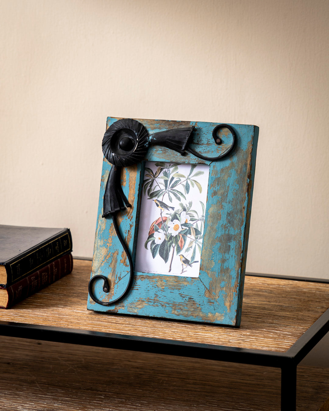 Turquoise Rustic Floral Accent Photo Frame