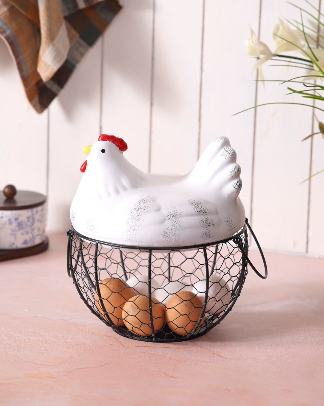 Rooster Egg Basket - White