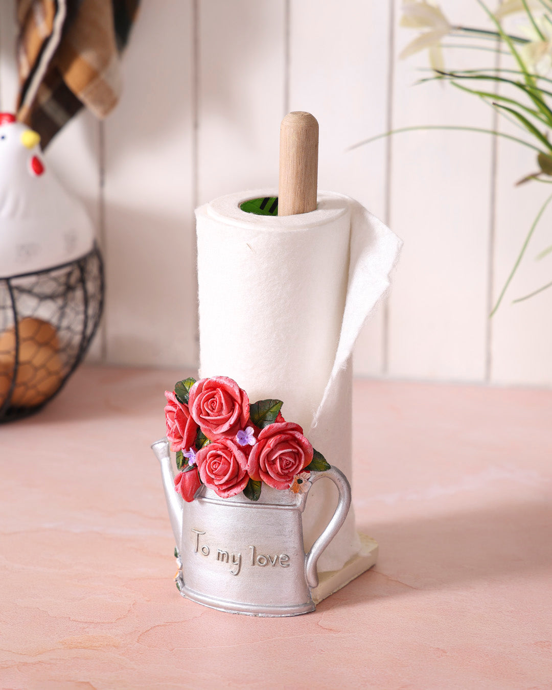 Floral Paper Towel Holder - Pink