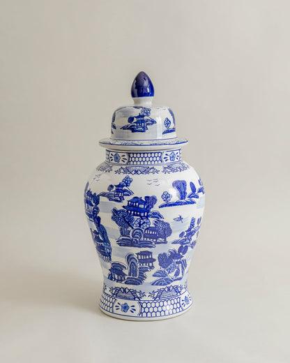 Blue Imperial Landscape Temple Jar - 62 Cm