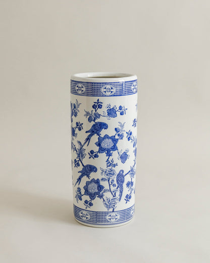 Blue Heritage Parrot Cylindrical Vase - Large