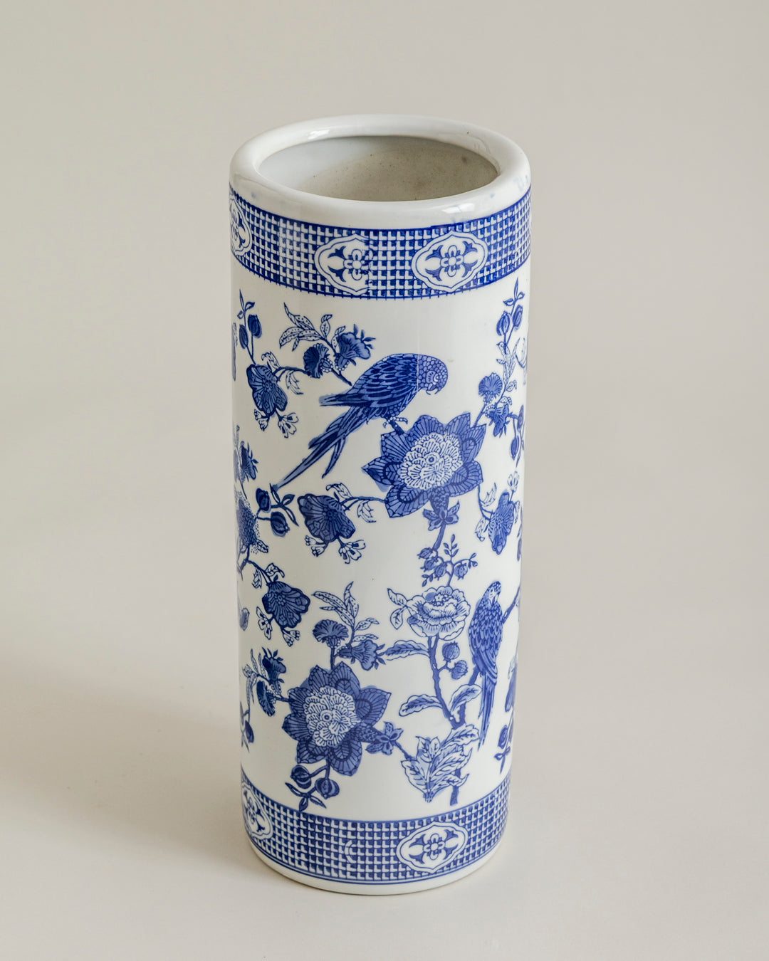 Blue Heritage Parrot Cylindrical Vase - Small