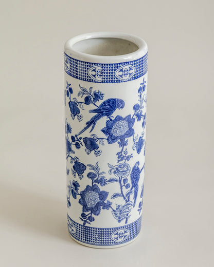 Blue Heritage Parrot Cylindrical Vase - Small