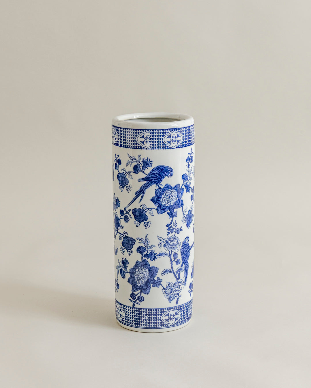 Blue Heritage Parrot Cylindrical Vase - Small