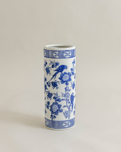 Blue Heritage Parrot Cylindrical Vase - Small