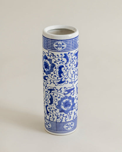 Blue & White Cylindrical Floor Vase
