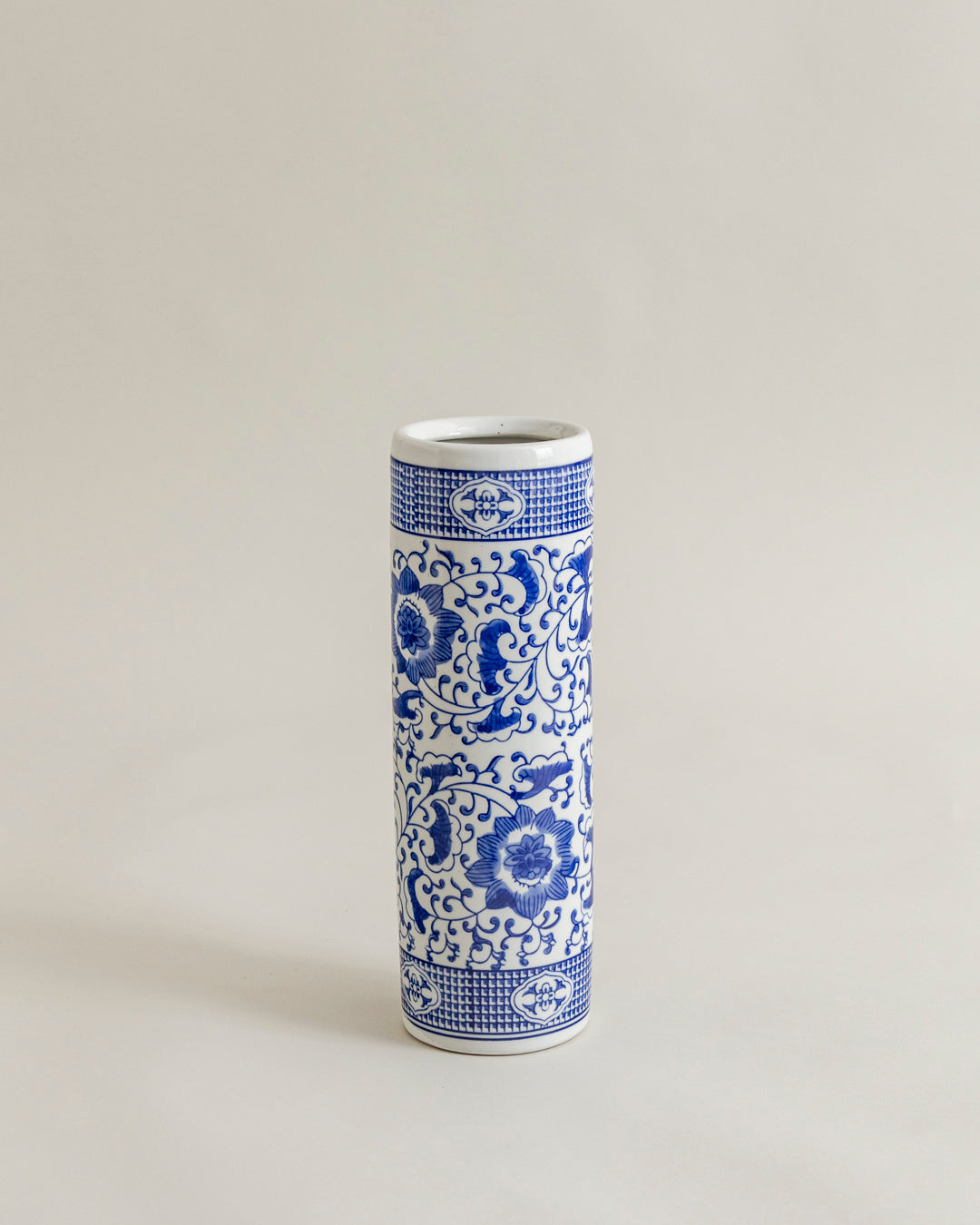 Blue & White Cylindrical Floor Vase