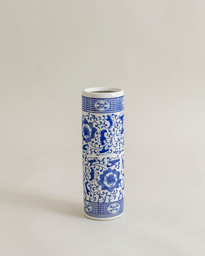 Blue & White Cylindrical Floor Vase