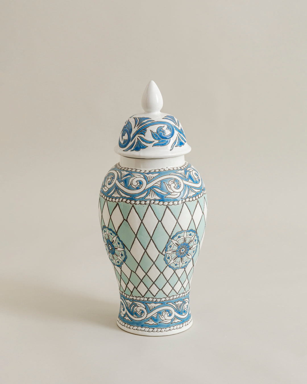 Aqua Harlequin Royal Temple Jar - 46 cm