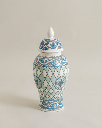 Aqua Harlequin Royal Temple Jar - 46 cm