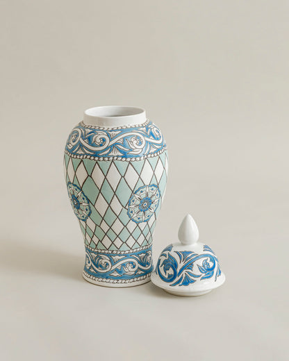 Aqua Harlequin Royal Temple Jar - 46 cm