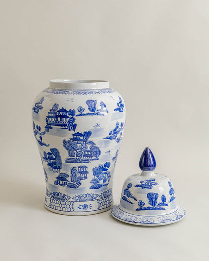 Blue Imperial Landscape Temple Jar - 82 Cm