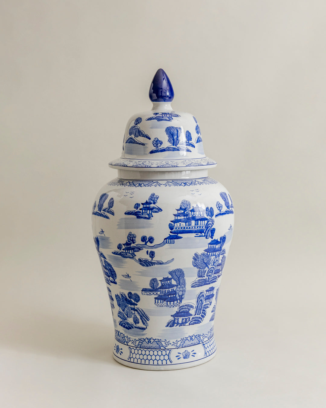 Blue Imperial Landscape Temple Jar - 82 Cm