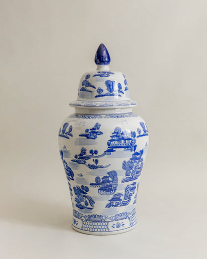 Blue Imperial Landscape Temple Jar - 82 Cm