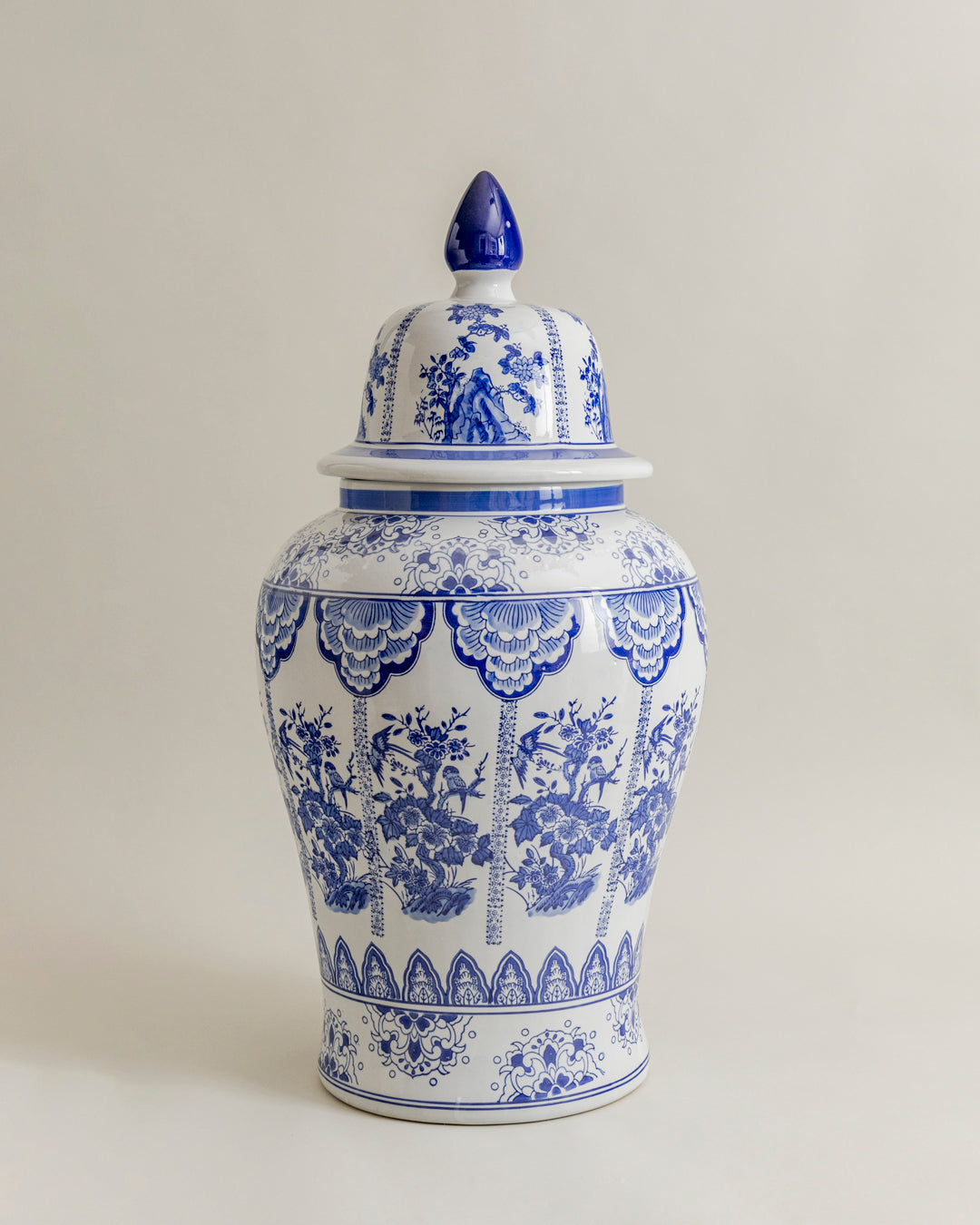 Royal Blue Garden Pavilion Temple Jar - 82 Cm