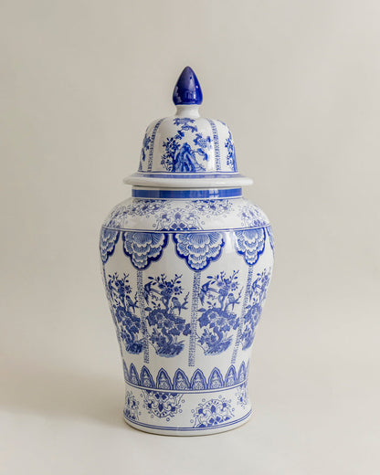 Royal Blue Garden Pavilion Temple Jar - 82 Cm