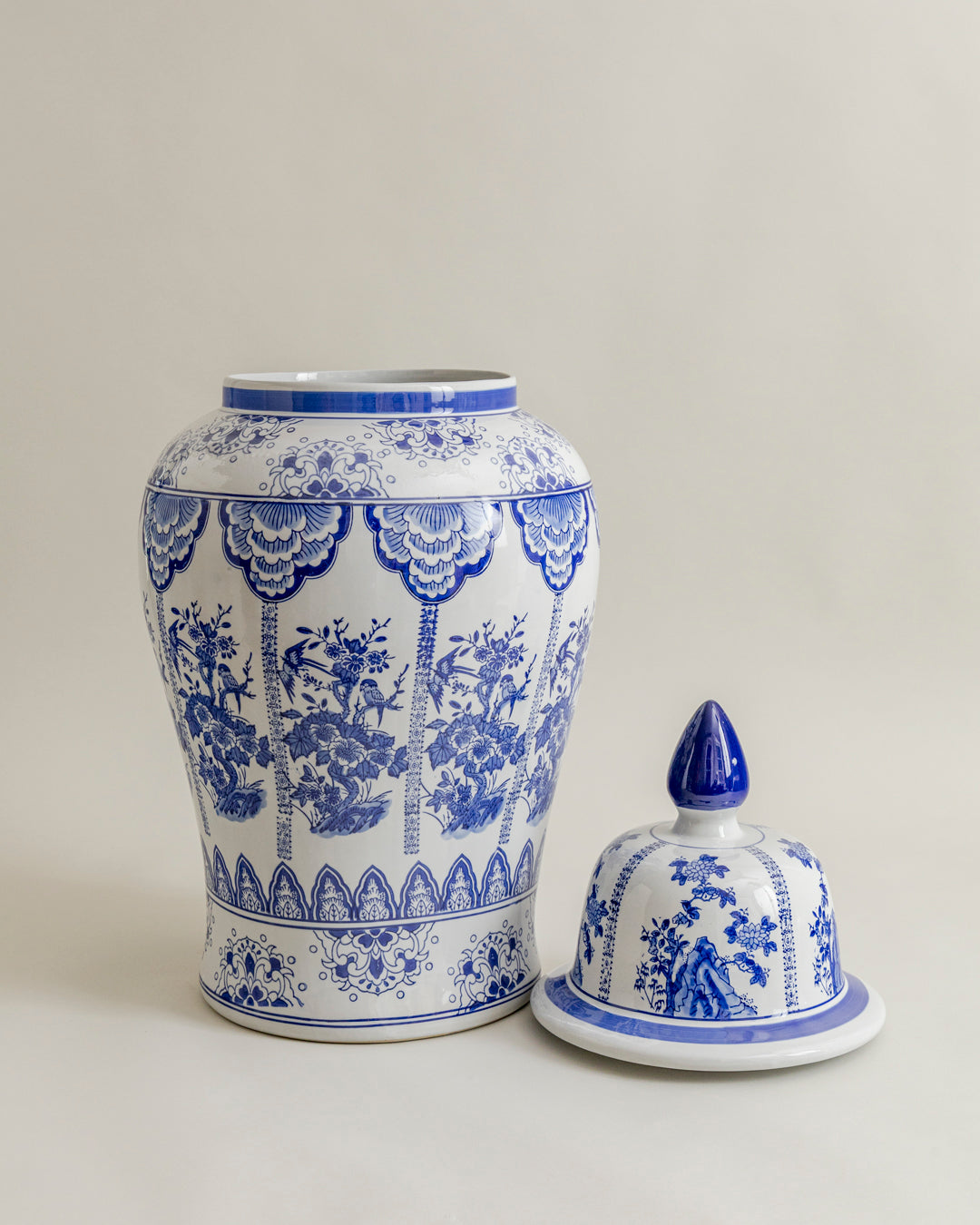 Royal Blue Garden Pavilion Temple Jar - 82 Cm