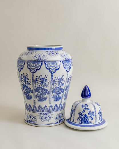 Royal Blue Garden Pavilion Temple Jar - 82 Cm