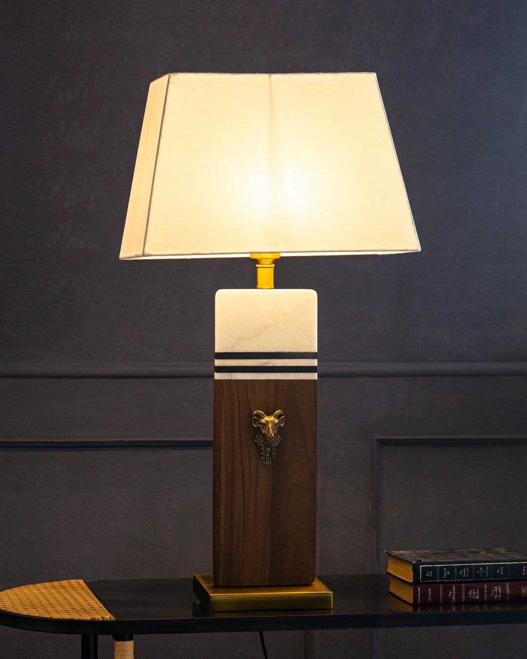 Marble And Wood Stripe Table Lamp