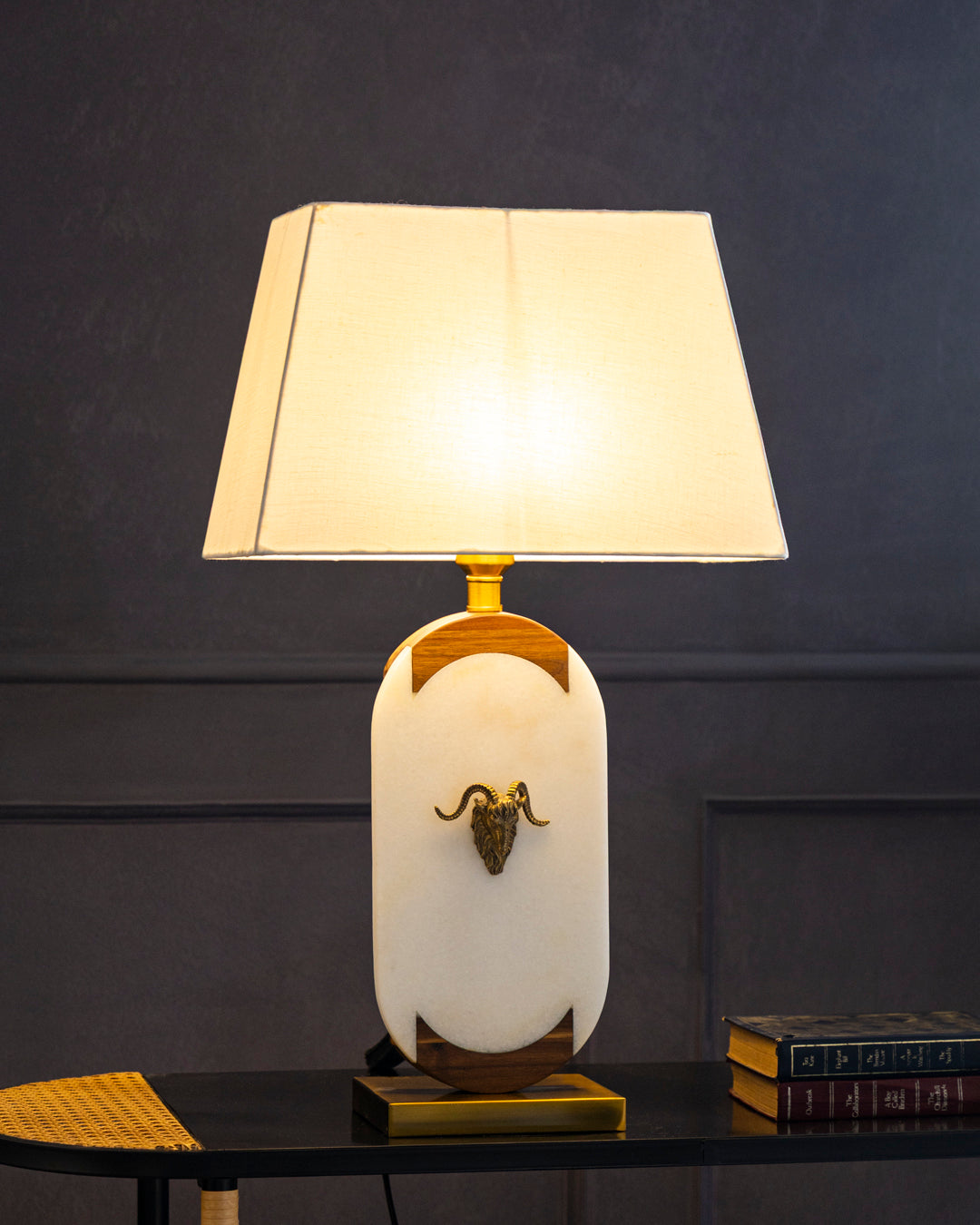 Oval Marble And Wood Table Lamp