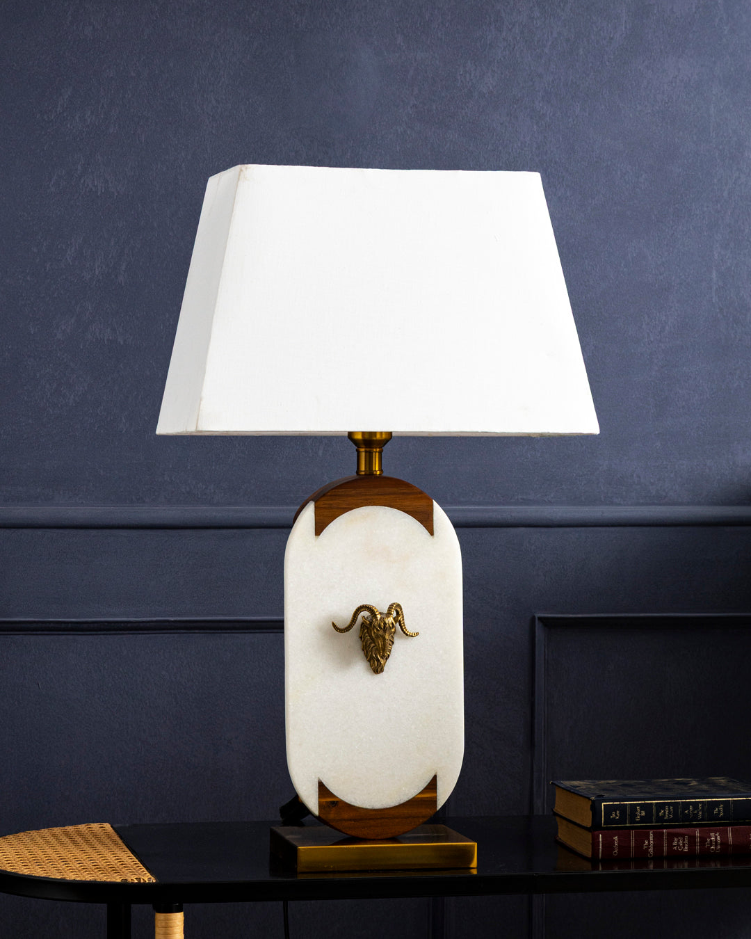 Oval Marble And Wood Table Lamp