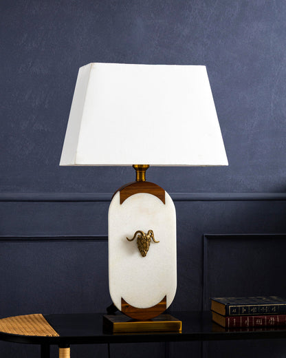 Oval Marble And Wood Table Lamp