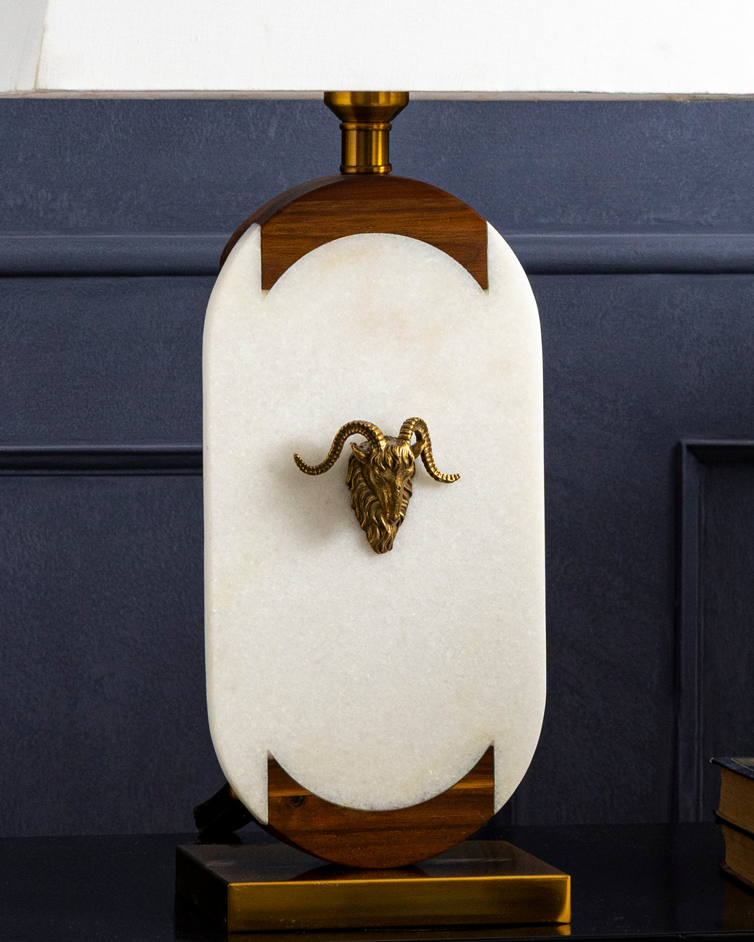 Oval Marble And Wood Table Lamp