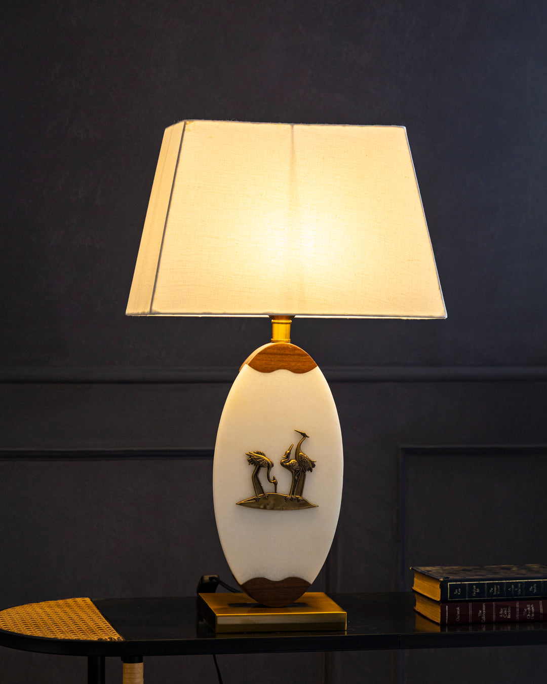 Oval Marble And Wood Table Lamp
