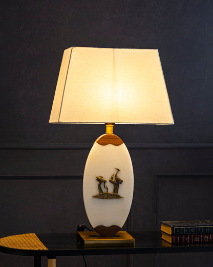 Oval Marble And Wood Table Lamp
