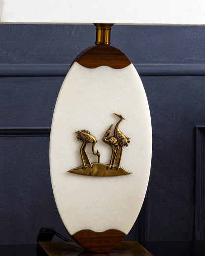 Oval Marble And Wood Table Lamp