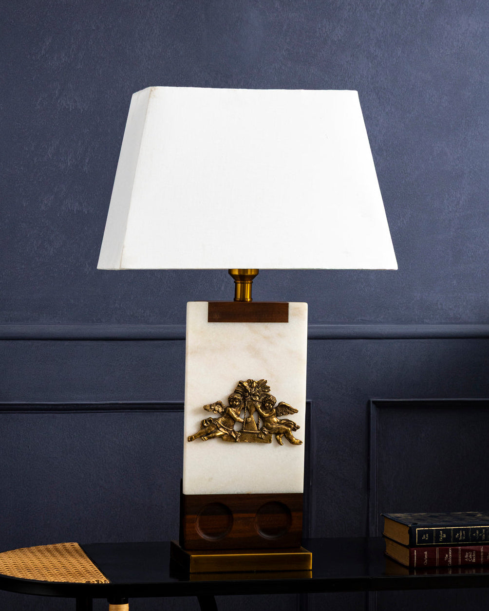 Marble And Wood Rectangular Table Lamp