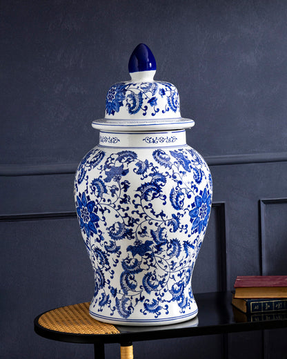 Blue Dynasty Floral Temple Jar - 62 CM
