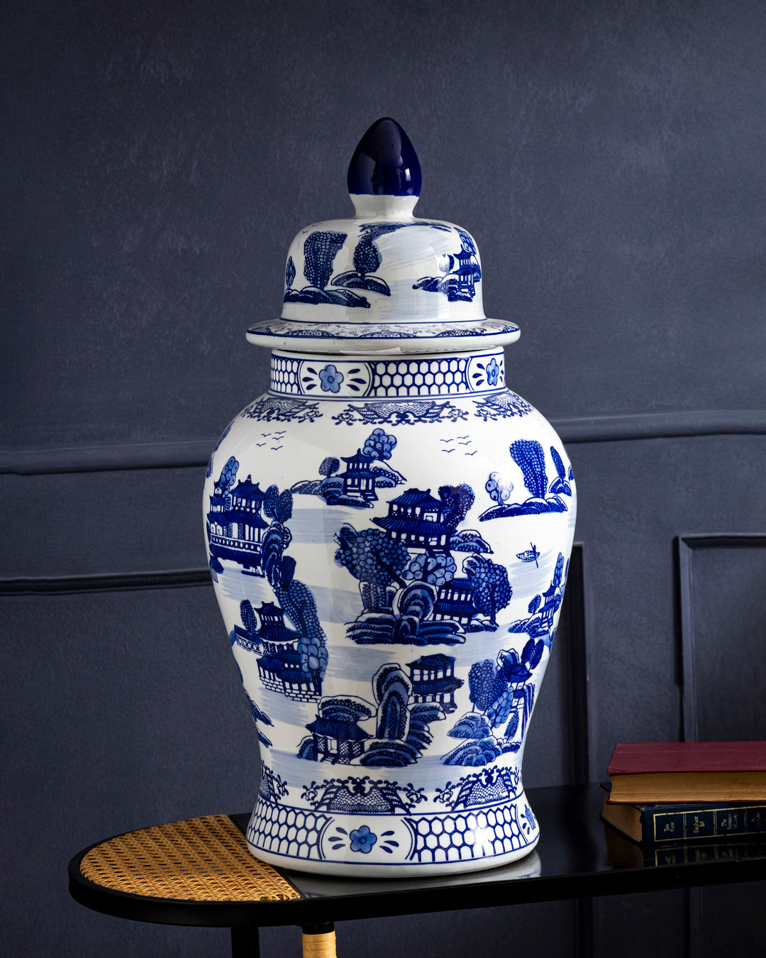Blue Imperial Landscape Temple Jar - 62 Cm