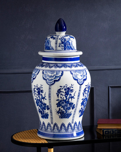 Royal Blue Garden Pavilion Temple Jar - 62 cm