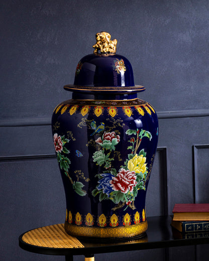 Midnight Regal Bloom Temple Jar - 64 cm