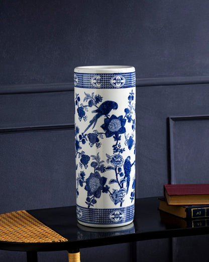 Blue Heritage Parrot Cylindrical Vase - Small