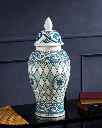 Aqua Harlequin Royal Temple Jar - 46 cm