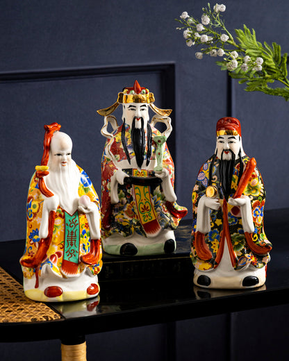 'The Three Star Gods' Porcelain Sculptures, Set of 3 - Small