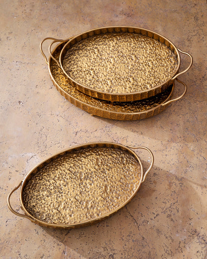 Gold Hammered Serving Tray - Large