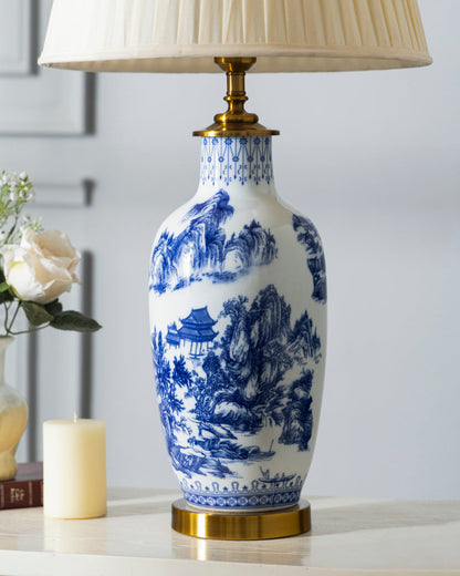 Oriental Mountain & Pavilion Bone China Table Lamp