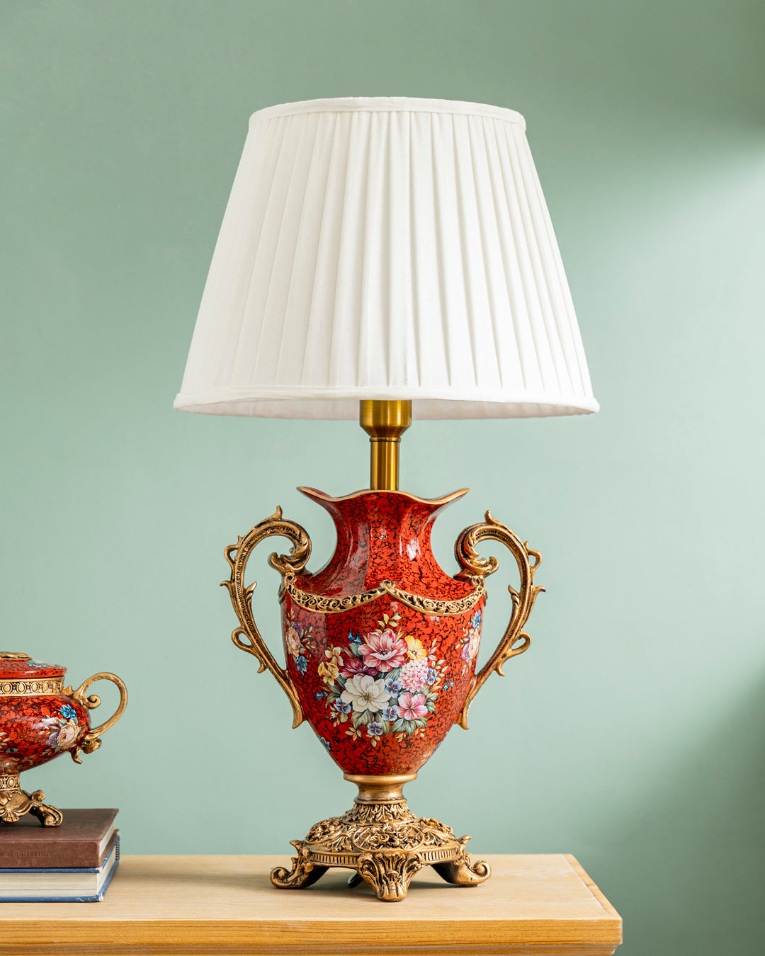 Crimson Blossom Heritage Table Lamp