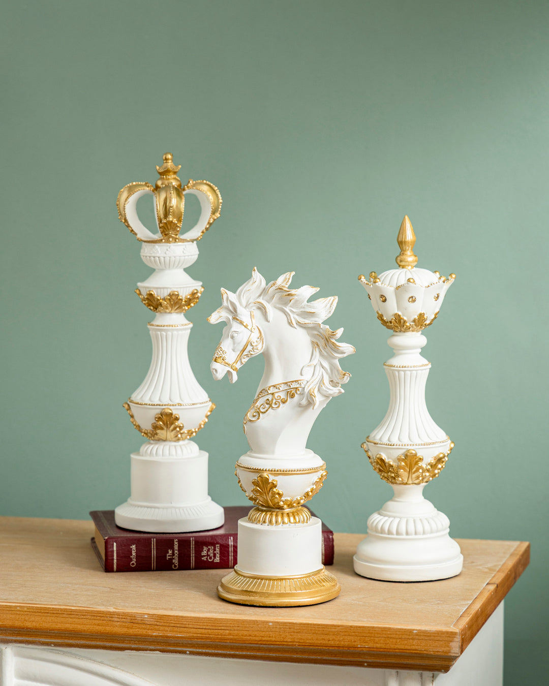 Royal Chess Piece Decorative Sculpture Set Of 3 - White