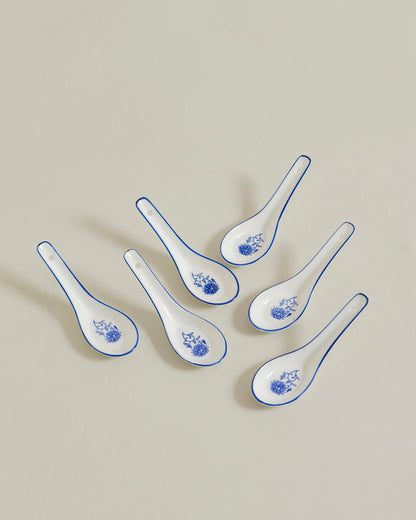 Classic Blue Floral Ceramic Spoon - Set Of 6