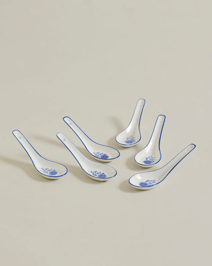 Classic Blue Floral Ceramic Spoon - Set Of 6