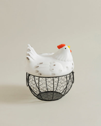 Rooster Egg Basket - White